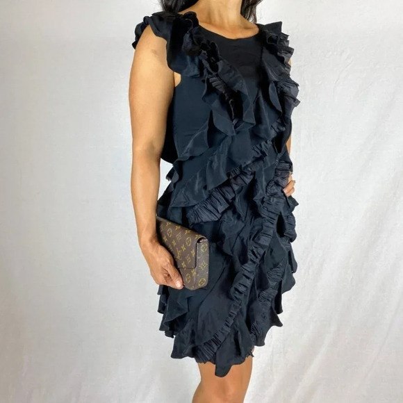 Marchesa Notte Black Silk Ruffle Cocktail Dress $795 - Picture 8 of 10